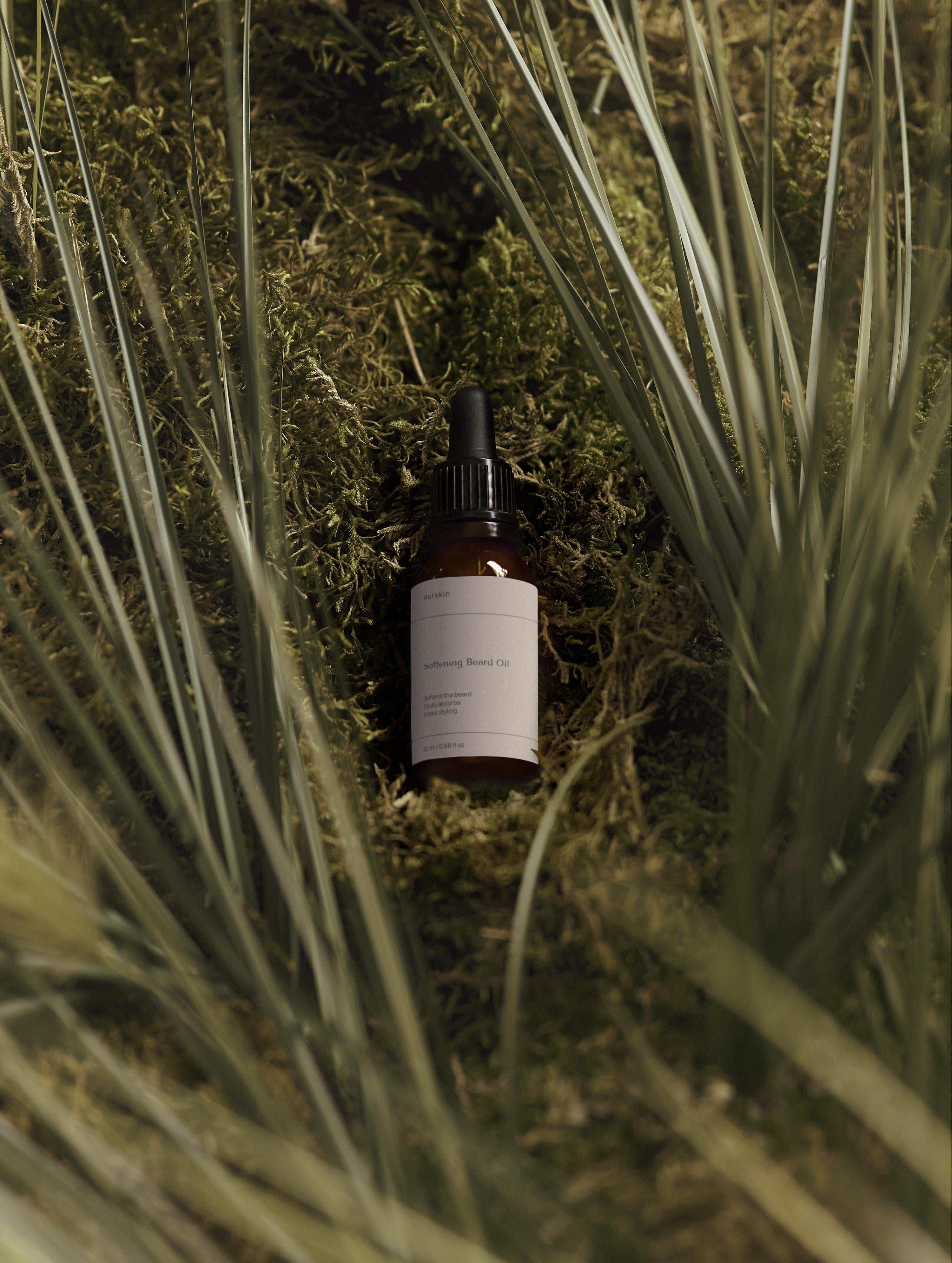 Bottle of Softening Beard Oil with hemp seed and CBD for conditioning and softening beard hair